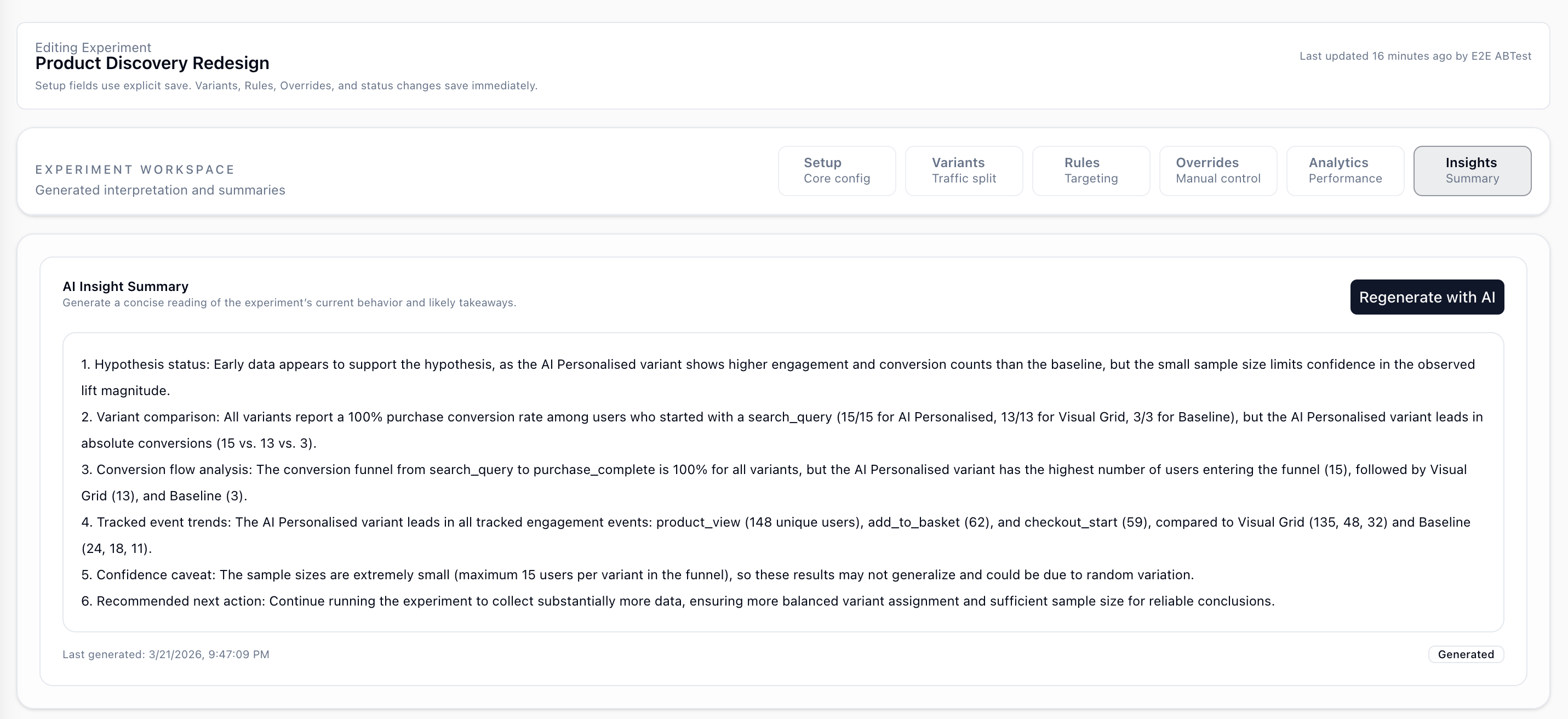 AI-generated experiment insights in Flash Analytics