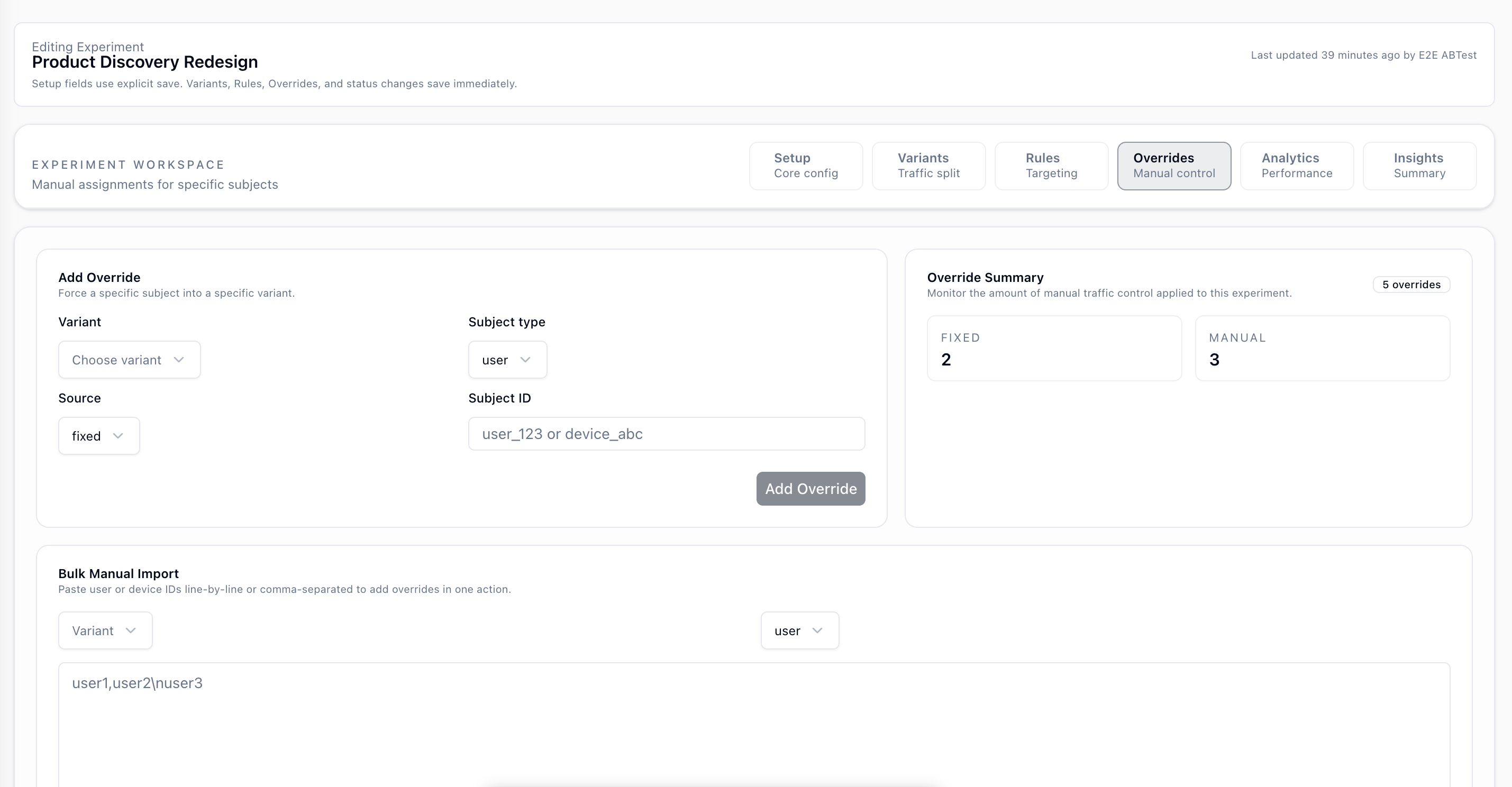 Overrides tab in experiments