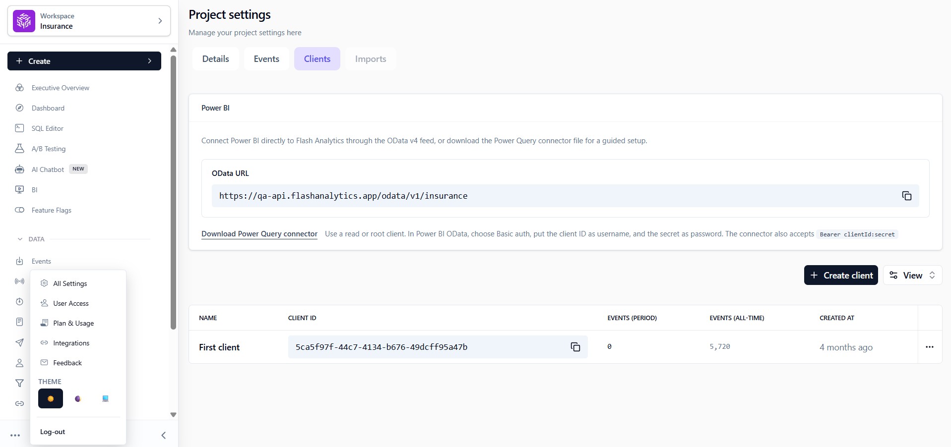 Settings and OData URL