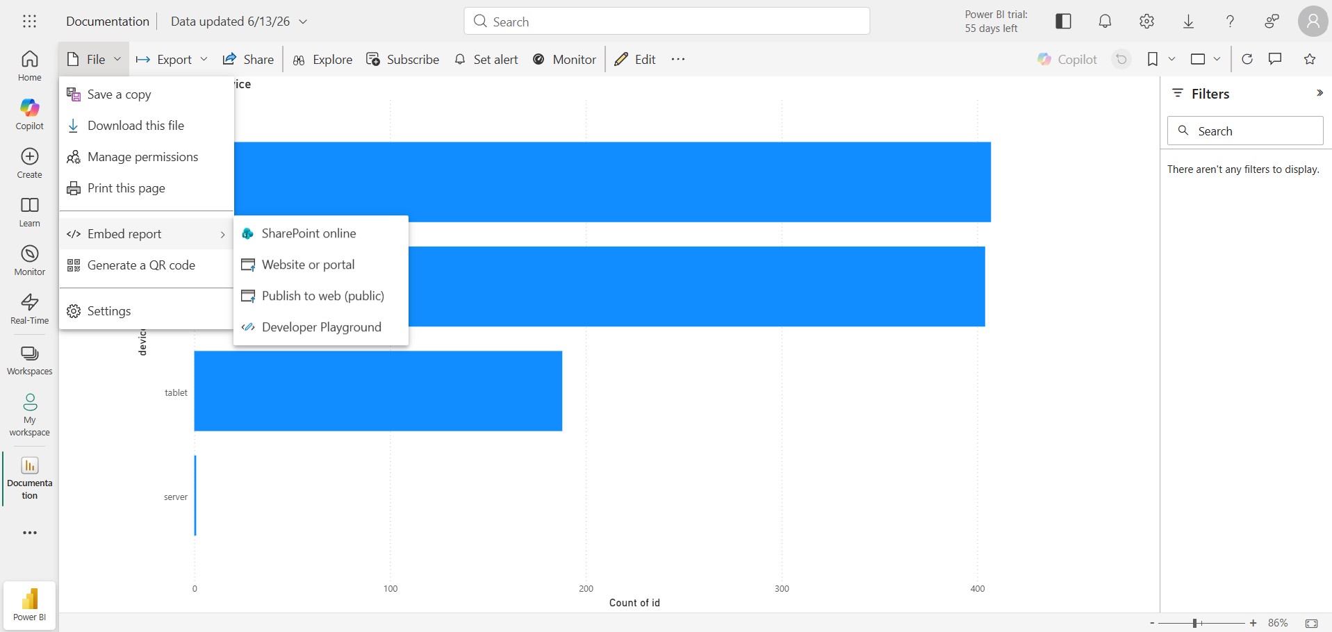 Embed Report Menu